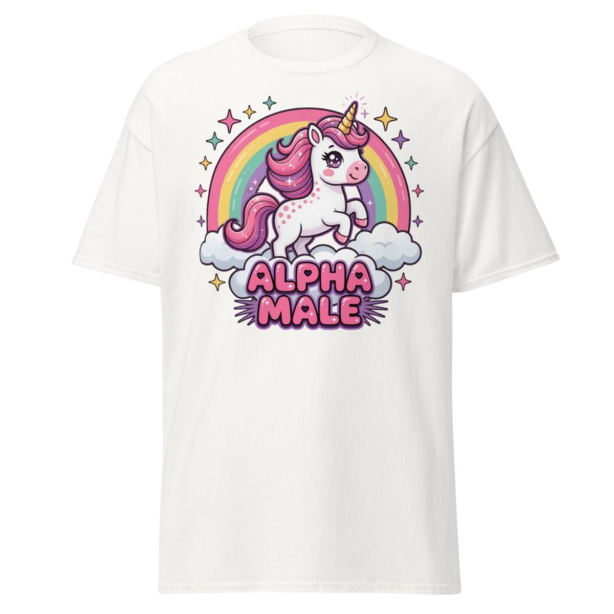Alpha Male Unicorn T-Shirt - Funny Rainbow Graphic Tee - White - TeeRipple
