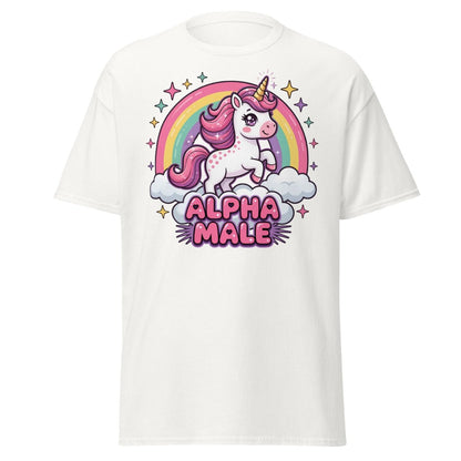 Alpha Male Unicorn T-Shirt - Funny Rainbow Graphic Tee - White - TeeRipple