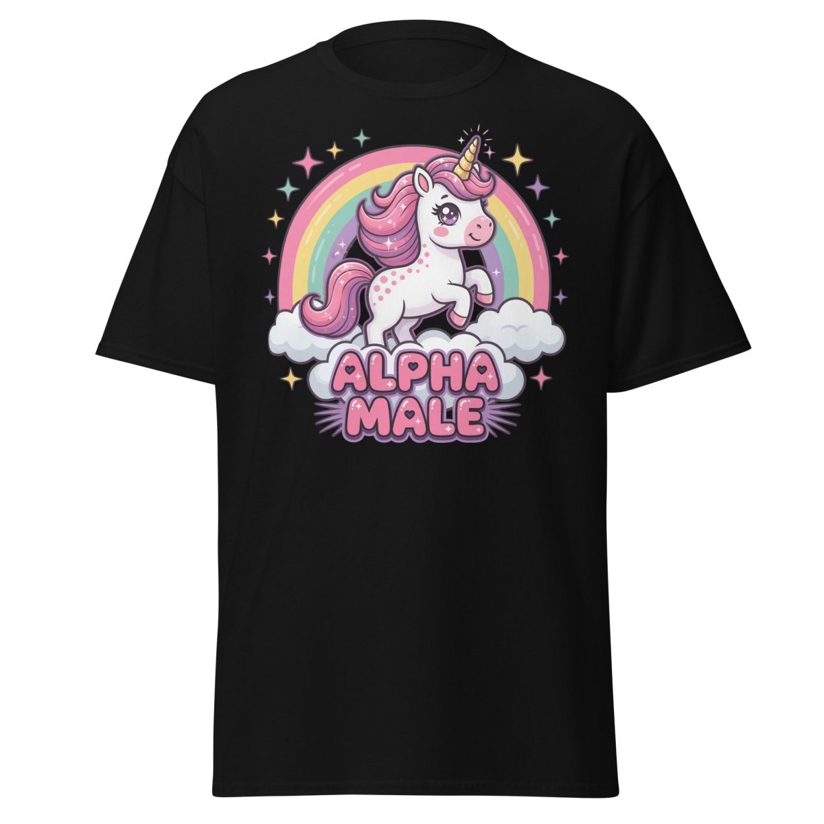 Alpha Male Unicorn T-Shirt - Funny Rainbow Graphic Tee - Black - TeeRipple