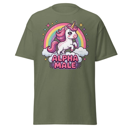 Alpha Male Unicorn T-Shirt - Funny Rainbow Graphic Tee - Military Green - TeeRipple