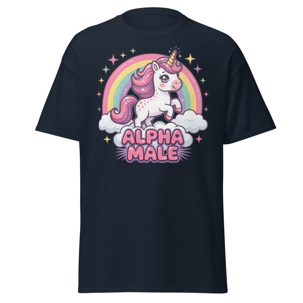 Alpha Male Unicorn T-Shirt - Funny Rainbow Graphic Tee - Navy - TeeRipple