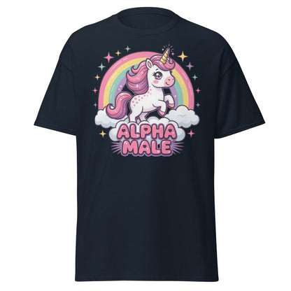 Alpha Male Unicorn T-Shirt - Funny Rainbow Graphic Tee - Navy - TeeRipple