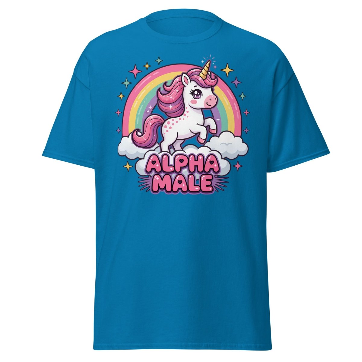 Alpha Male Unicorn T-Shirt - Funny Rainbow Graphic Tee - Sapphire - TeeRipple