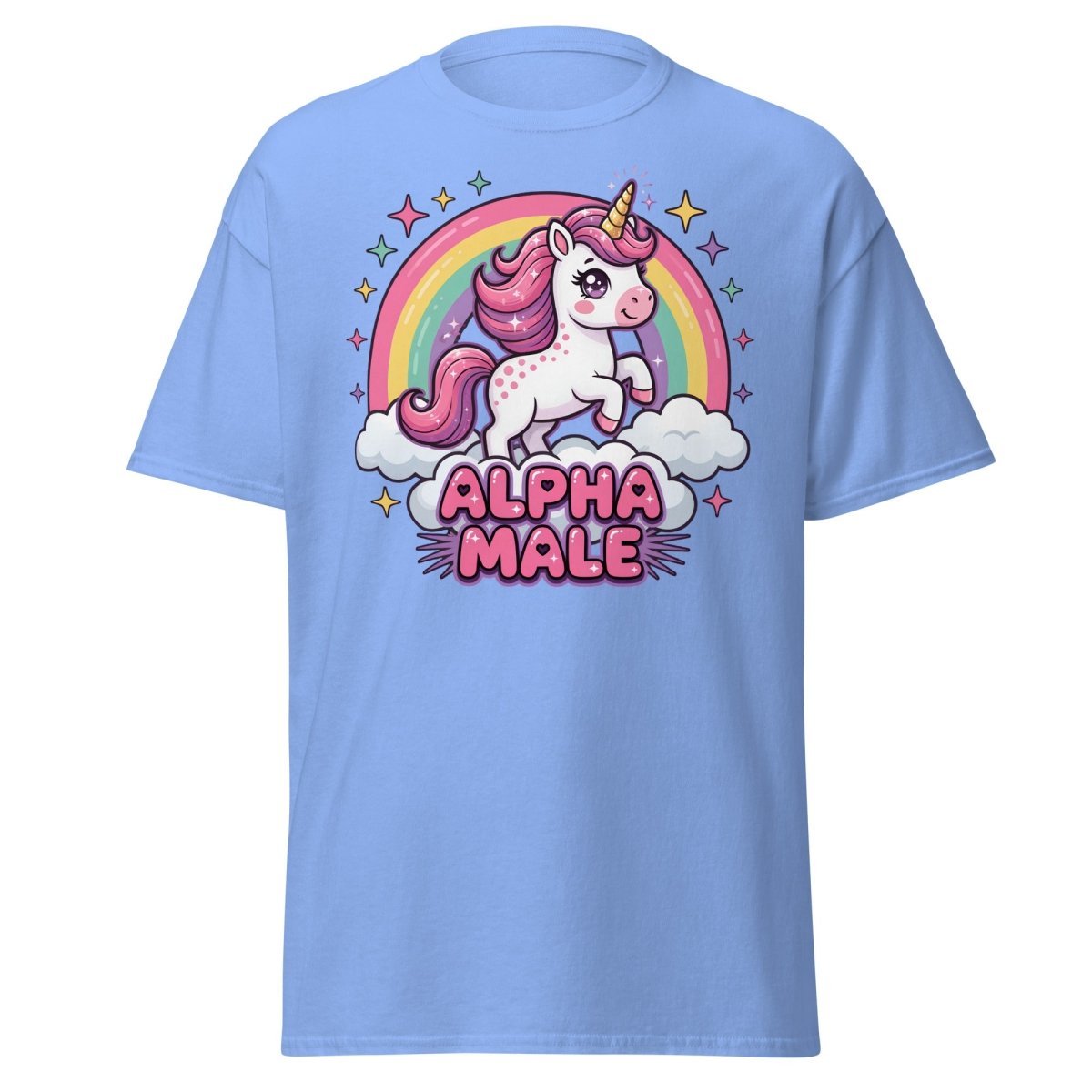Alpha Male Unicorn T-Shirt - Funny Rainbow Graphic Tee - Carolina Blue - TeeRipple