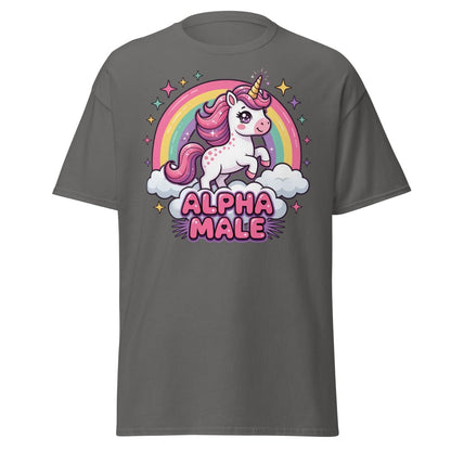 Alpha Male Unicorn T-Shirt - Funny Rainbow Graphic Tee - Charcoal - TeeRipple