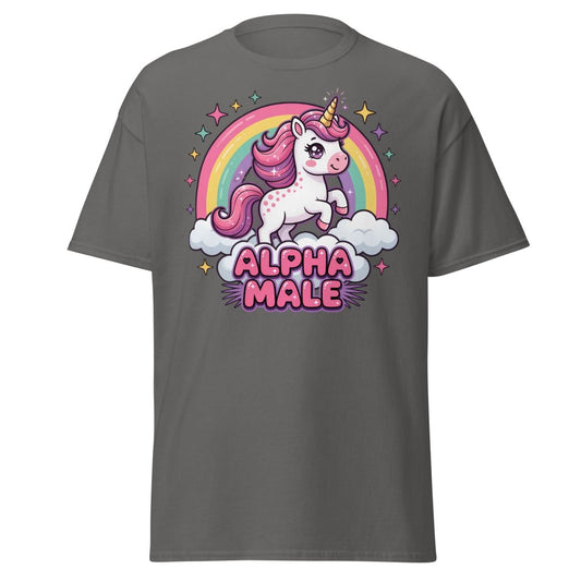 Alpha Male Unicorn T-Shirt - Funny Rainbow Graphic Tee - Charcoal - TeeRipple