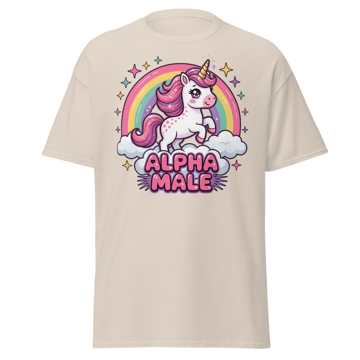 Alpha Male Unicorn T-Shirt - Funny Rainbow Graphic Tee - Natural - TeeRipple