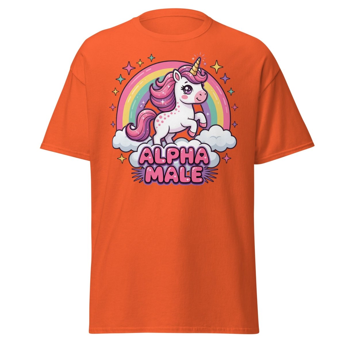 Alpha Male Unicorn T-Shirt - Funny Rainbow Graphic Tee - Orange - TeeRipple