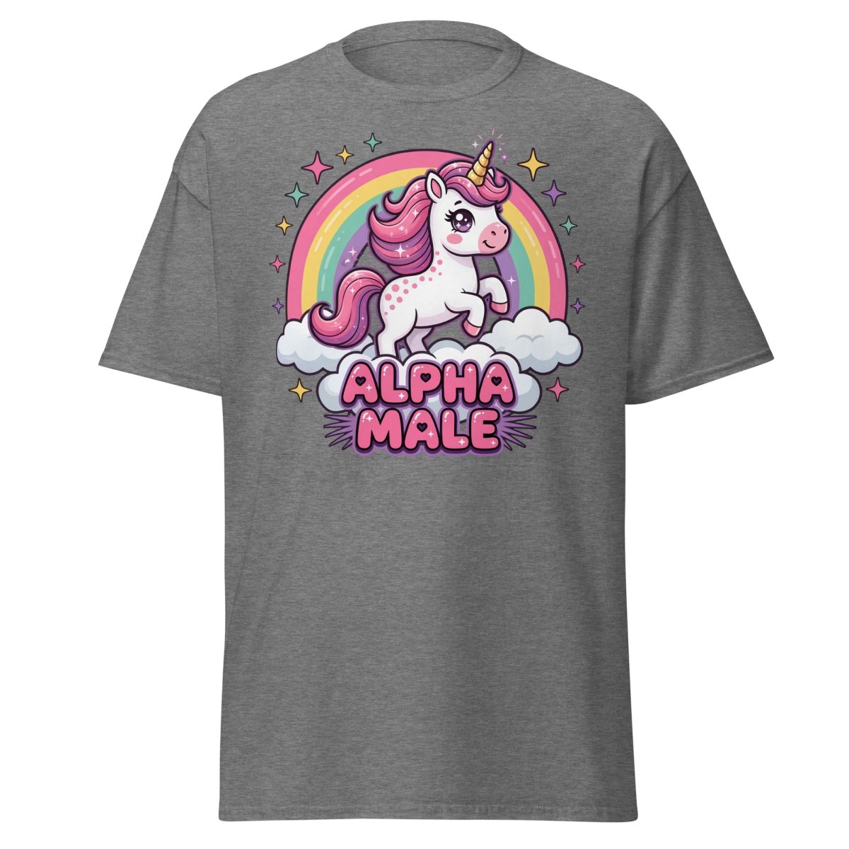 Alpha Male Unicorn T-Shirt - Funny Rainbow Graphic Tee - Graphite Heather - TeeRipple