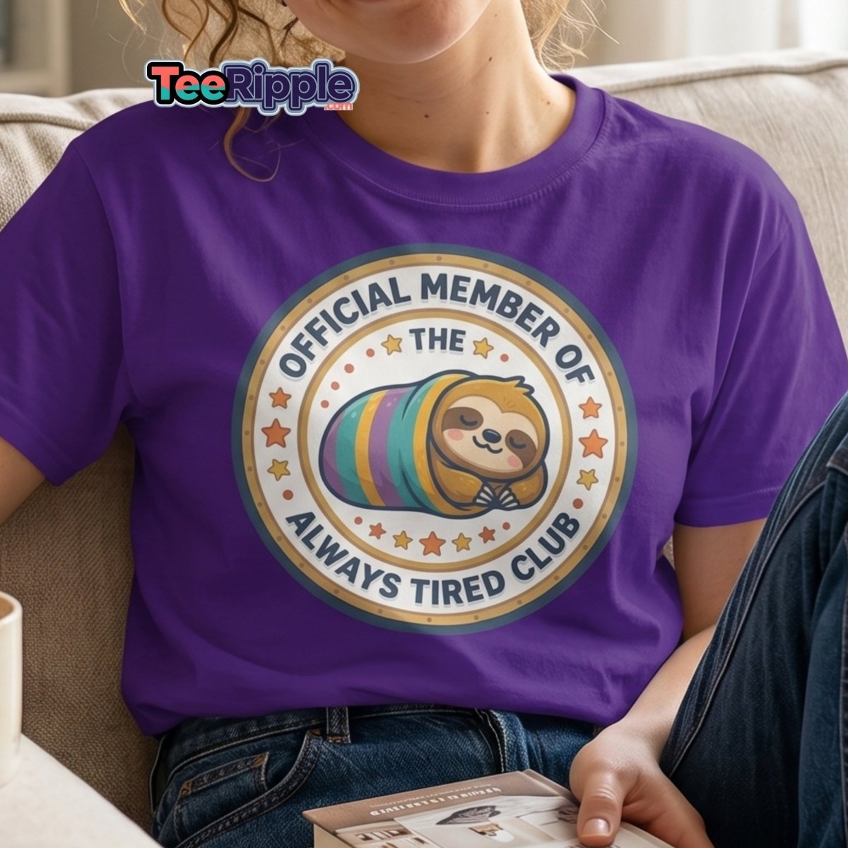 Always Tired Club Sloth T-Shirt - Official Member Tee - Maroon - TeeRipple