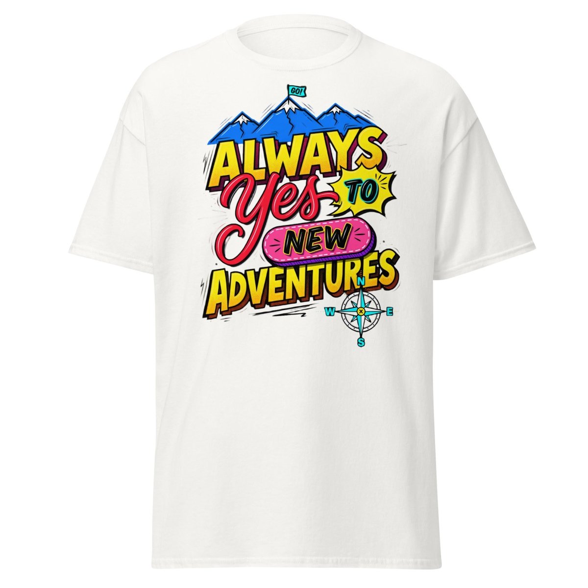 Always Yes to New Adventures T-Shirt | Motivational Mountain Tee - White - TeeRipple