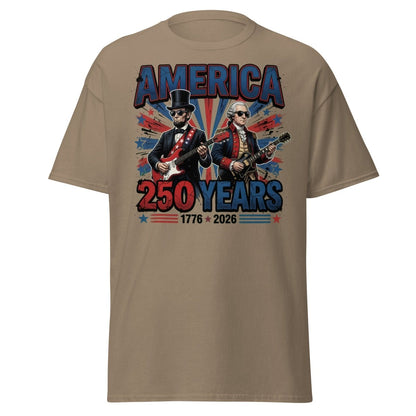 America 250 Years Lincoln Washington Rock Guitar T-Shirt - Brown Savana - TeeRipple