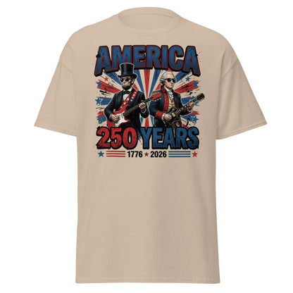 America 250 Years Lincoln Washington Rock Guitar T-Shirt - Sand - TeeRipple