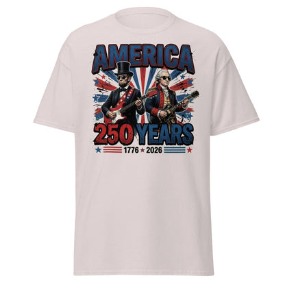 America 250 Years Lincoln Washington Rock Guitar T-Shirt - Ice Grey - TeeRipple