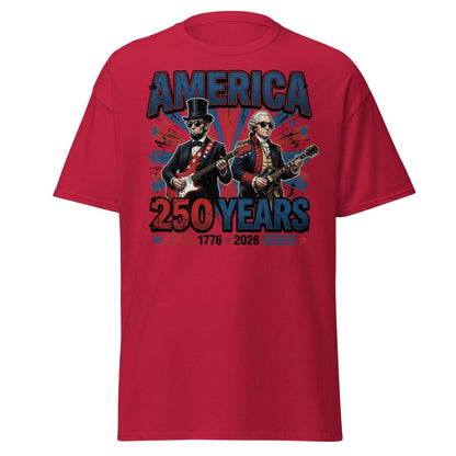America 250 Years Lincoln Washington Rock Guitar T-Shirt - Cardinal - TeeRipple