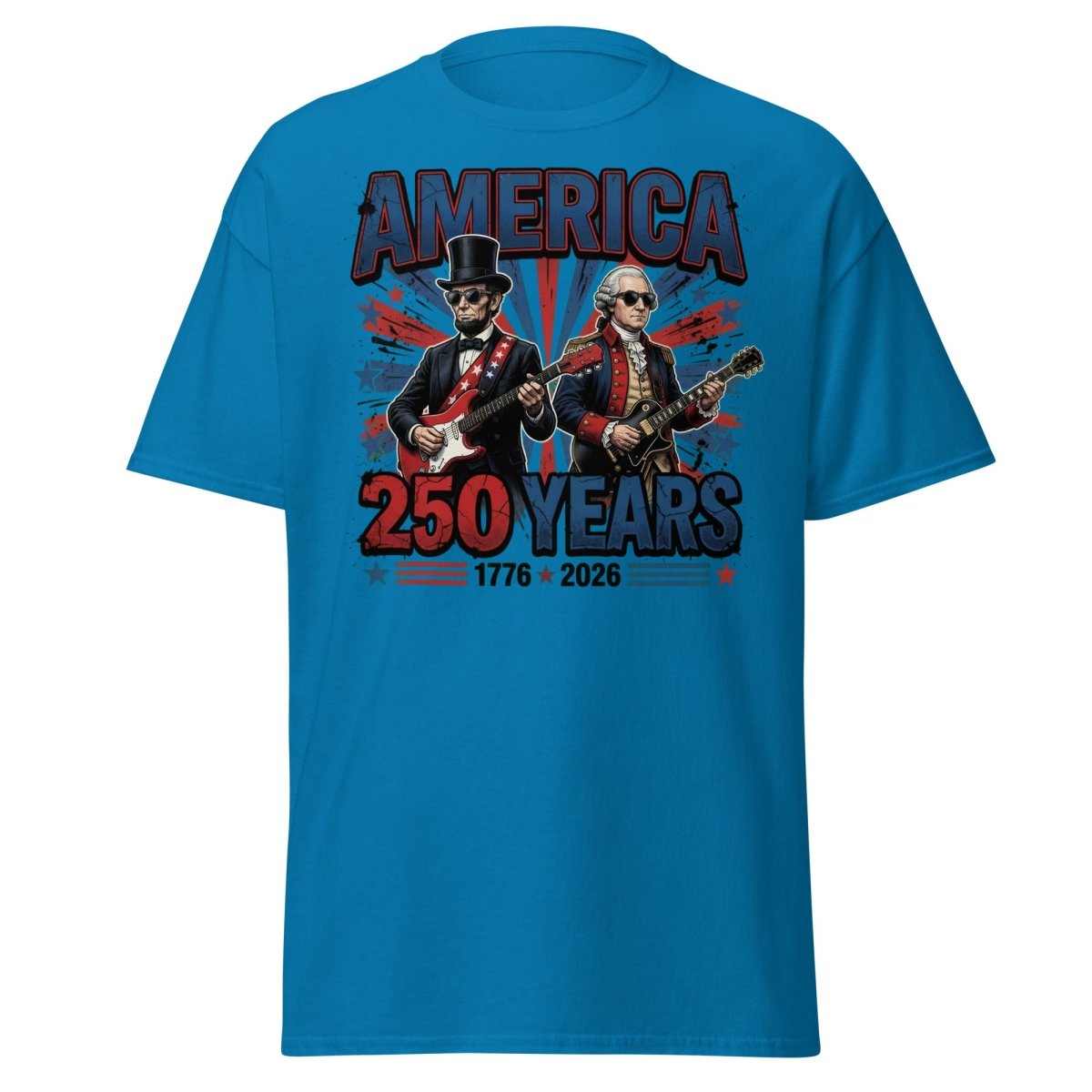 America 250 Years Lincoln Washington Rock Guitar T-Shirt - Sapphire - TeeRipple