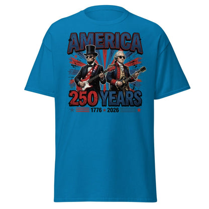 America 250 Years Lincoln Washington Rock Guitar T-Shirt - Sapphire - TeeRipple