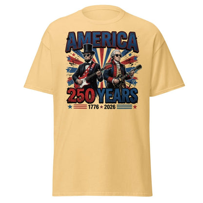 America 250 Years Lincoln Washington Rock Guitar T-Shirt - Yellow Haze - TeeRipple