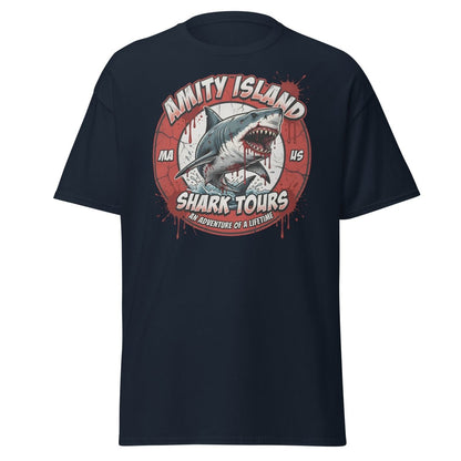 Amity Island Shark Tours Jaws Bloody Shark T-Shirt - Navy - TeeRipple