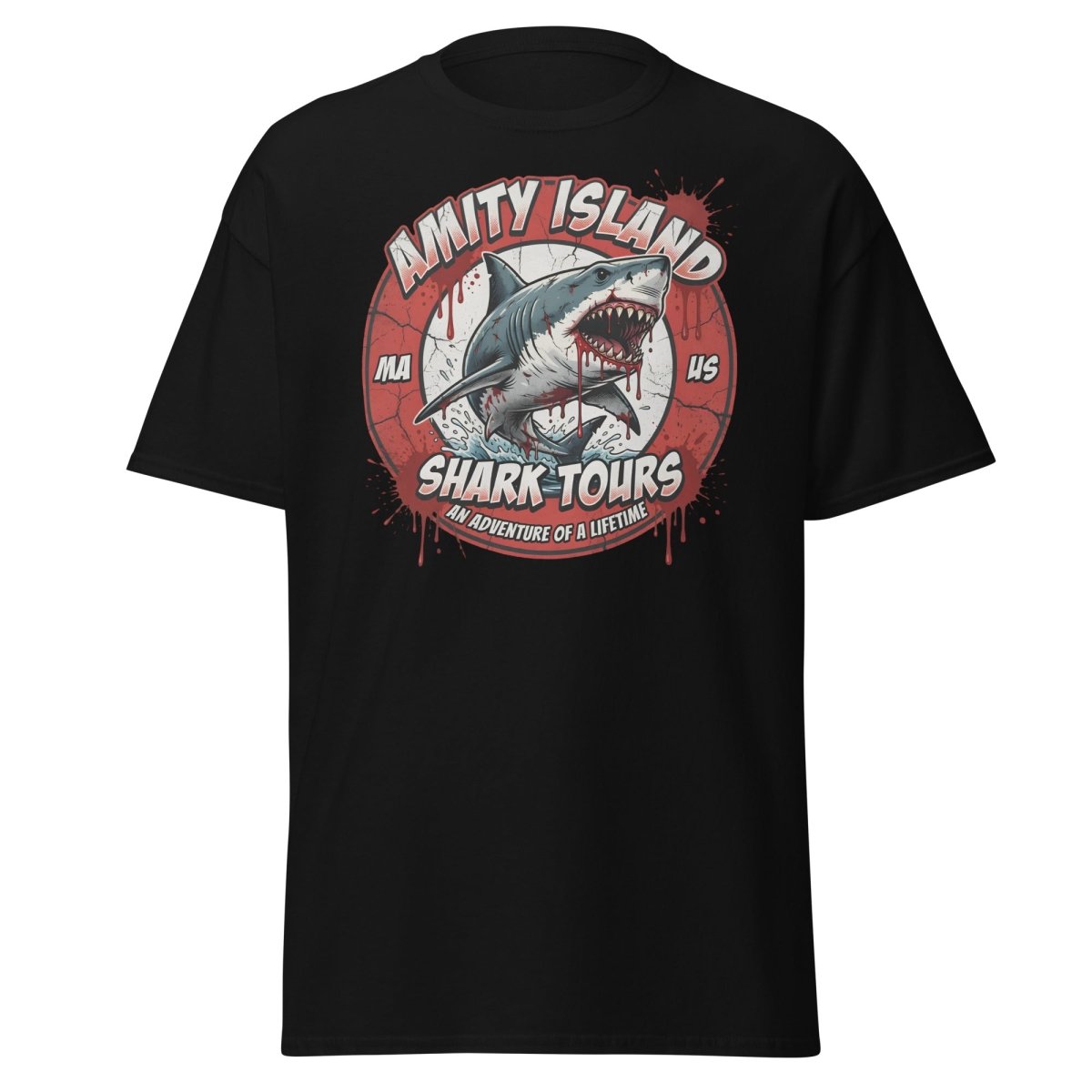 Amity Island Shark Tours Jaws Bloody Shark T-Shirt - Black - TeeRipple