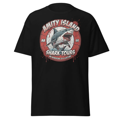 Amity Island Shark Tours Jaws Bloody Shark T-Shirt - Black - TeeRipple