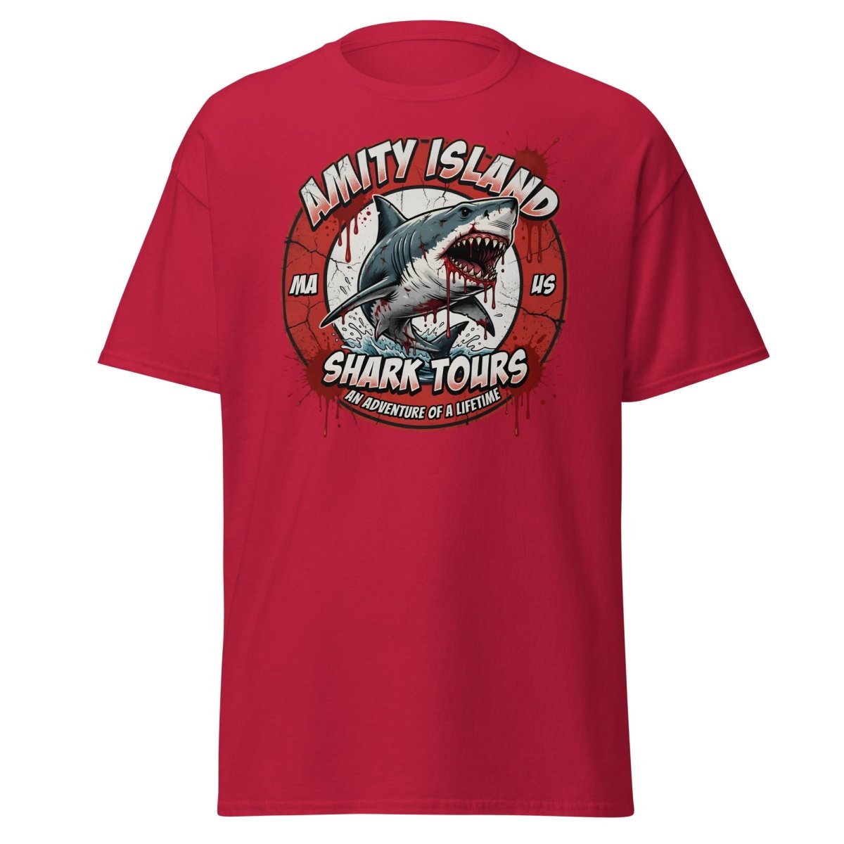 Amity Island Shark Tours Jaws Bloody Shark T-Shirt - Cardinal - TeeRipple
