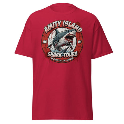 Amity Island Shark Tours Jaws Bloody Shark T-Shirt - Cardinal - TeeRipple