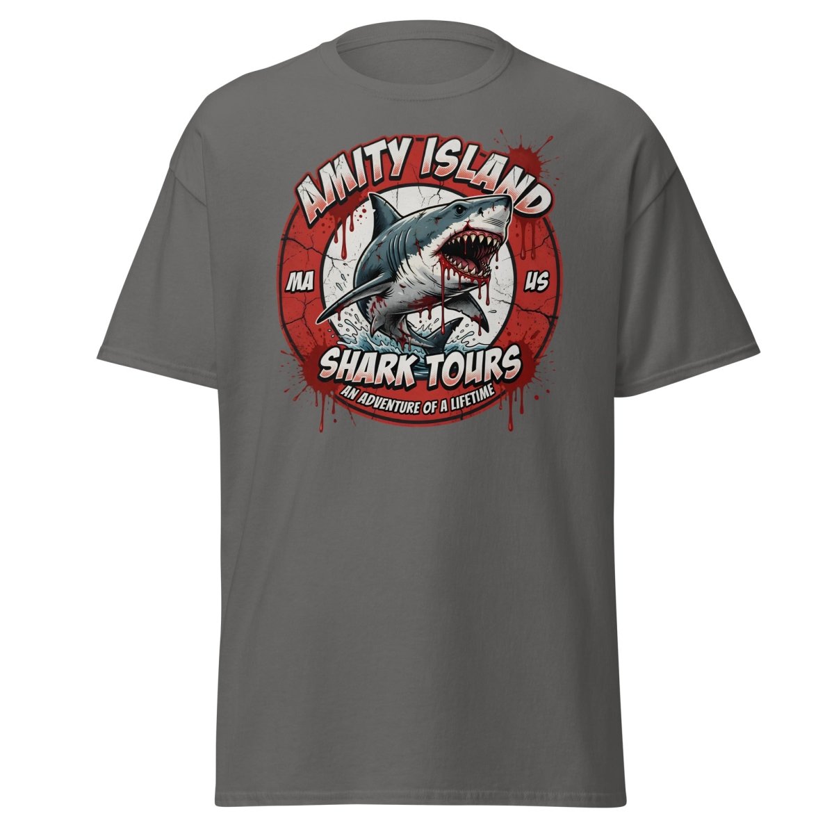 Amity Island Shark Tours Jaws Bloody Shark T-Shirt - Charcoal - TeeRipple