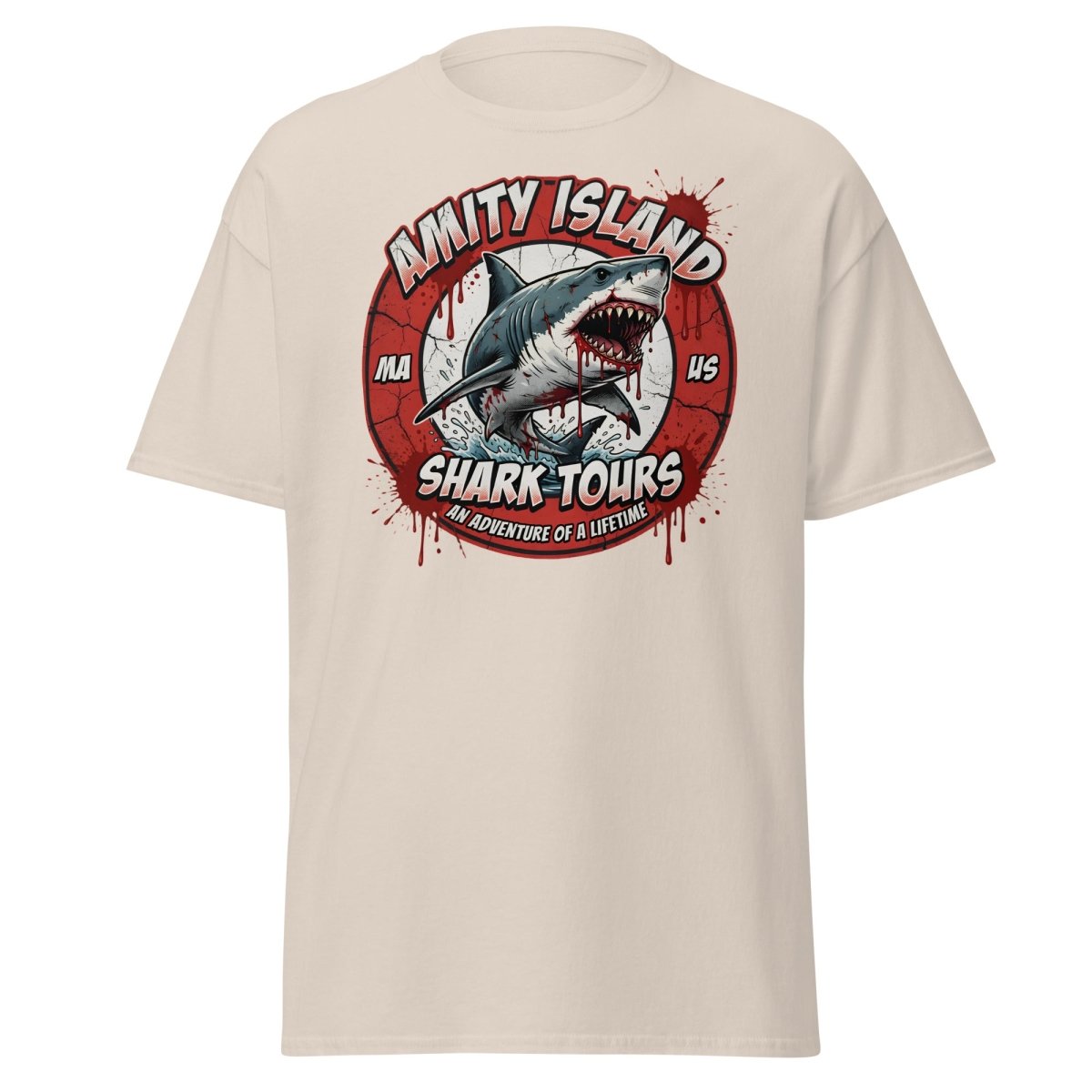 Amity Island Shark Tours Jaws Bloody Shark T-Shirt - Natural - TeeRipple