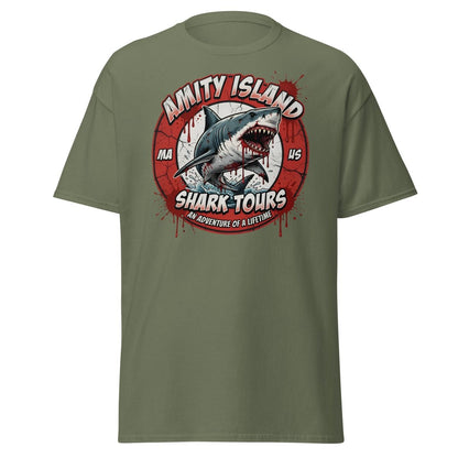 Amity Island Shark Tours Jaws Bloody Shark T-Shirt - Military Green - TeeRipple