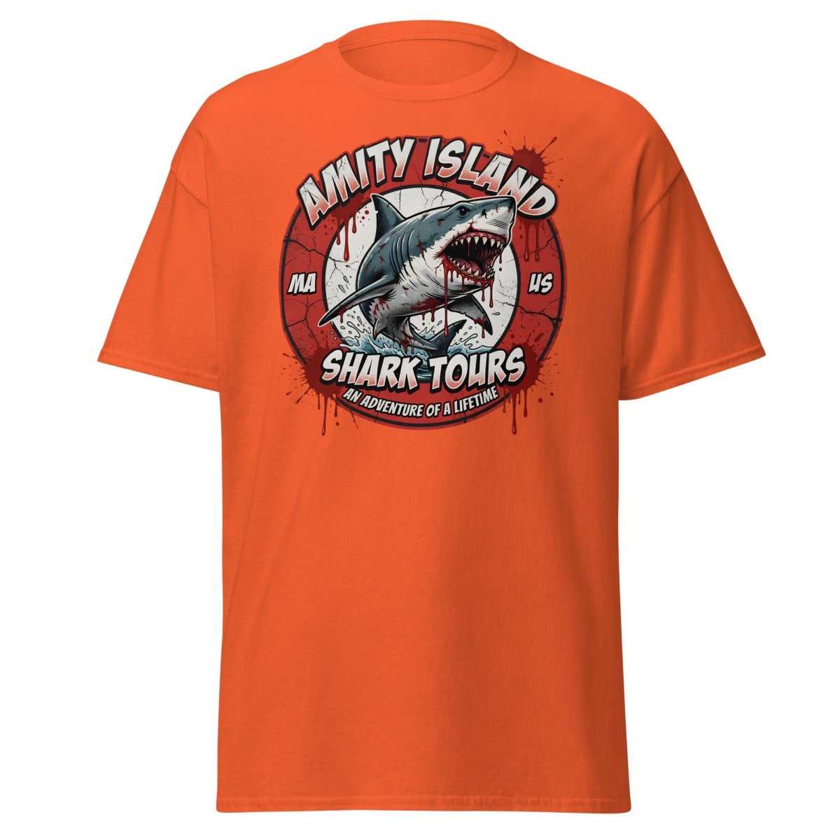 Amity Island Shark Tours Jaws Bloody Shark T-Shirt - Orange - TeeRipple