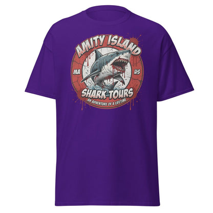 Amity Island Shark Tours Jaws Bloody Shark T-Shirt - Purple - TeeRipple