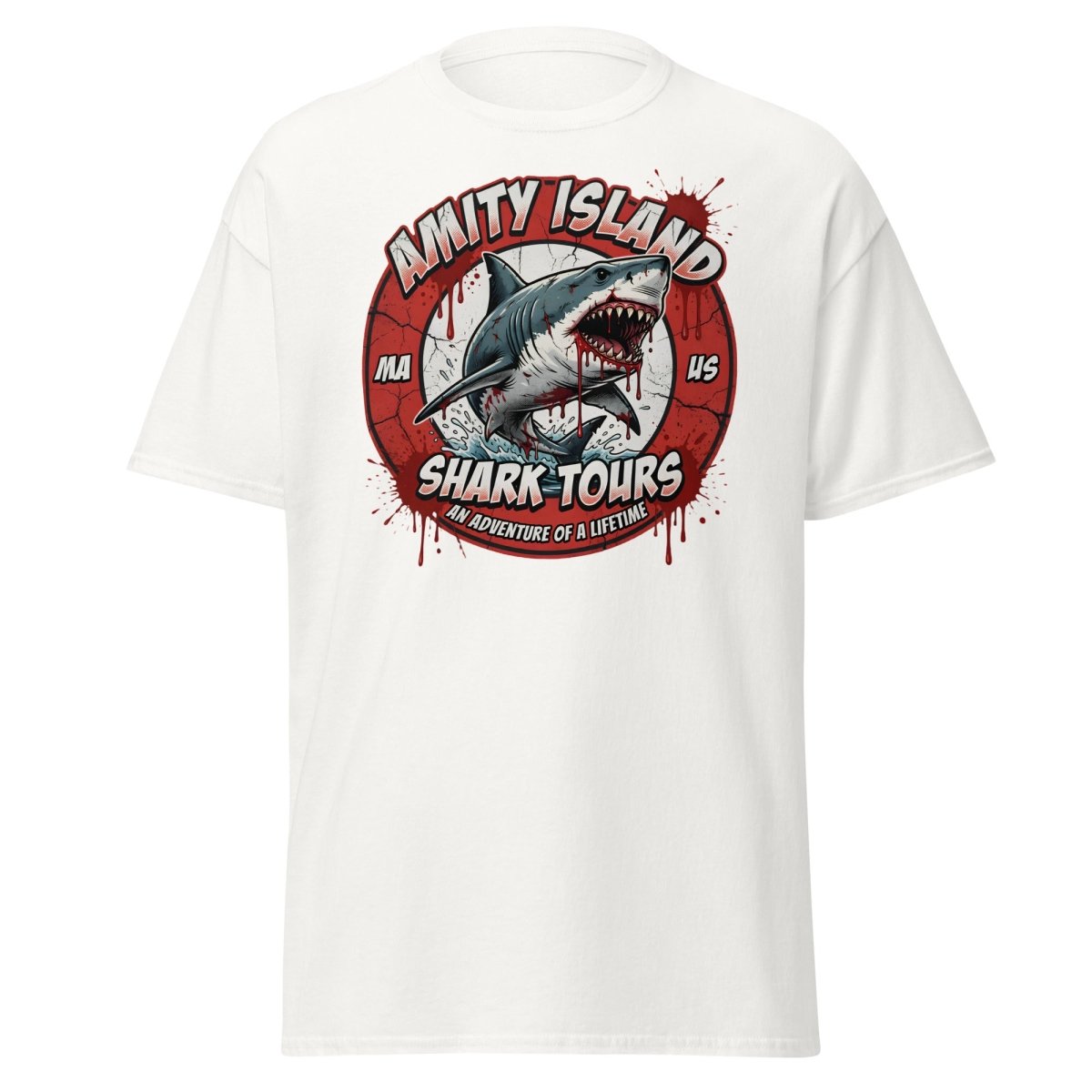 Amity Island Shark Tours Jaws Bloody Shark T-Shirt - White - TeeRipple