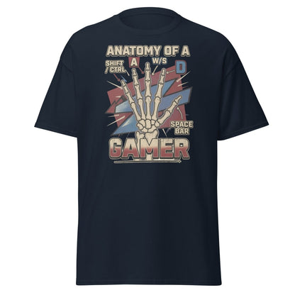 Anatomy of a Gamer T-Shirt - Retro Skeleton WASD Gaming Tee - Navy - TeeRipple