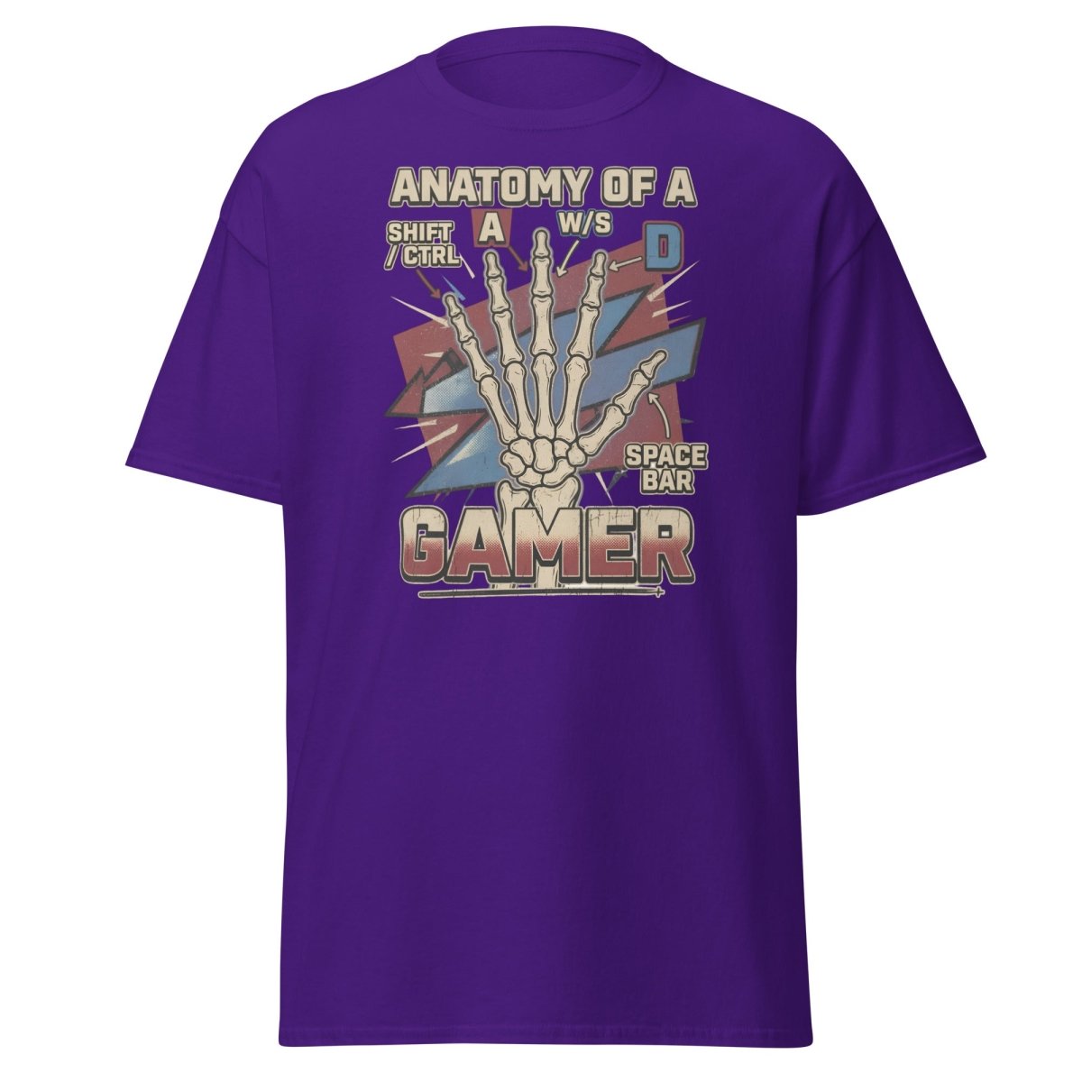 Anatomy of a Gamer T-Shirt - Retro Skeleton WASD Gaming Tee - Purple - TeeRipple