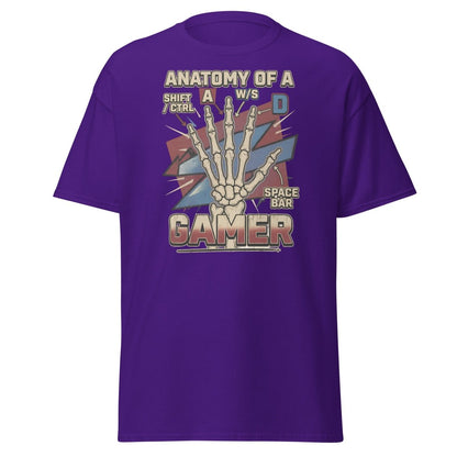 Anatomy of a Gamer T-Shirt - Retro Skeleton WASD Gaming Tee - Purple - TeeRipple