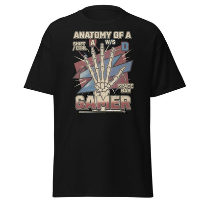 Anatomy of a Gamer T-Shirt - Retro Skeleton WASD Gaming Tee - Black - TeeRipple