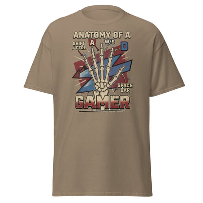 Anatomy of a Gamer T-Shirt - Retro Skeleton WASD Gaming Tee - Brown Savana - TeeRipple