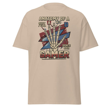 Anatomy of a Gamer T-Shirt - Retro Skeleton WASD Gaming Tee - Sand - TeeRipple