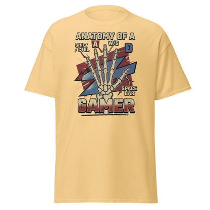 Anatomy of a Gamer T-Shirt - Retro Skeleton WASD Gaming Tee - Yellow Haze - TeeRipple
