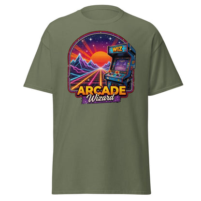 Arcade Wizard Retro 80s Neon T-Shirt | Vintage Arcade Tee - Military Green - TeeRipple