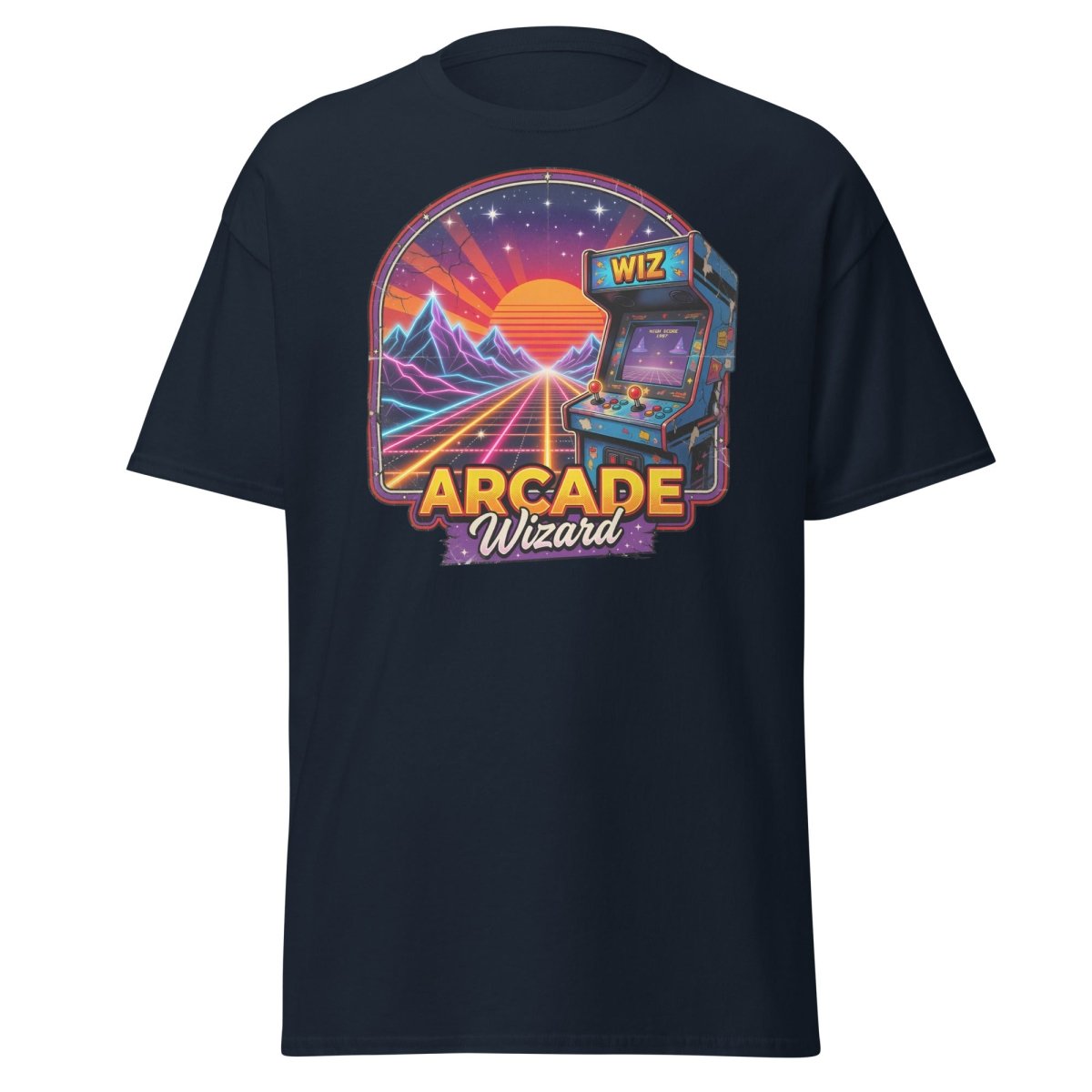 Arcade Wizard Retro 80s Neon T-Shirt | Vintage Arcade Tee - Navy - TeeRipple