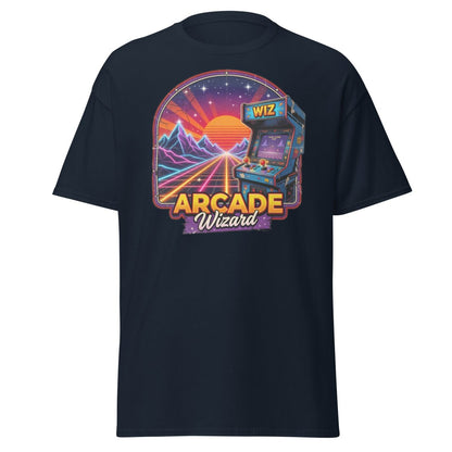 Arcade Wizard Retro 80s Neon T-Shirt | Vintage Arcade Tee - Navy - TeeRipple