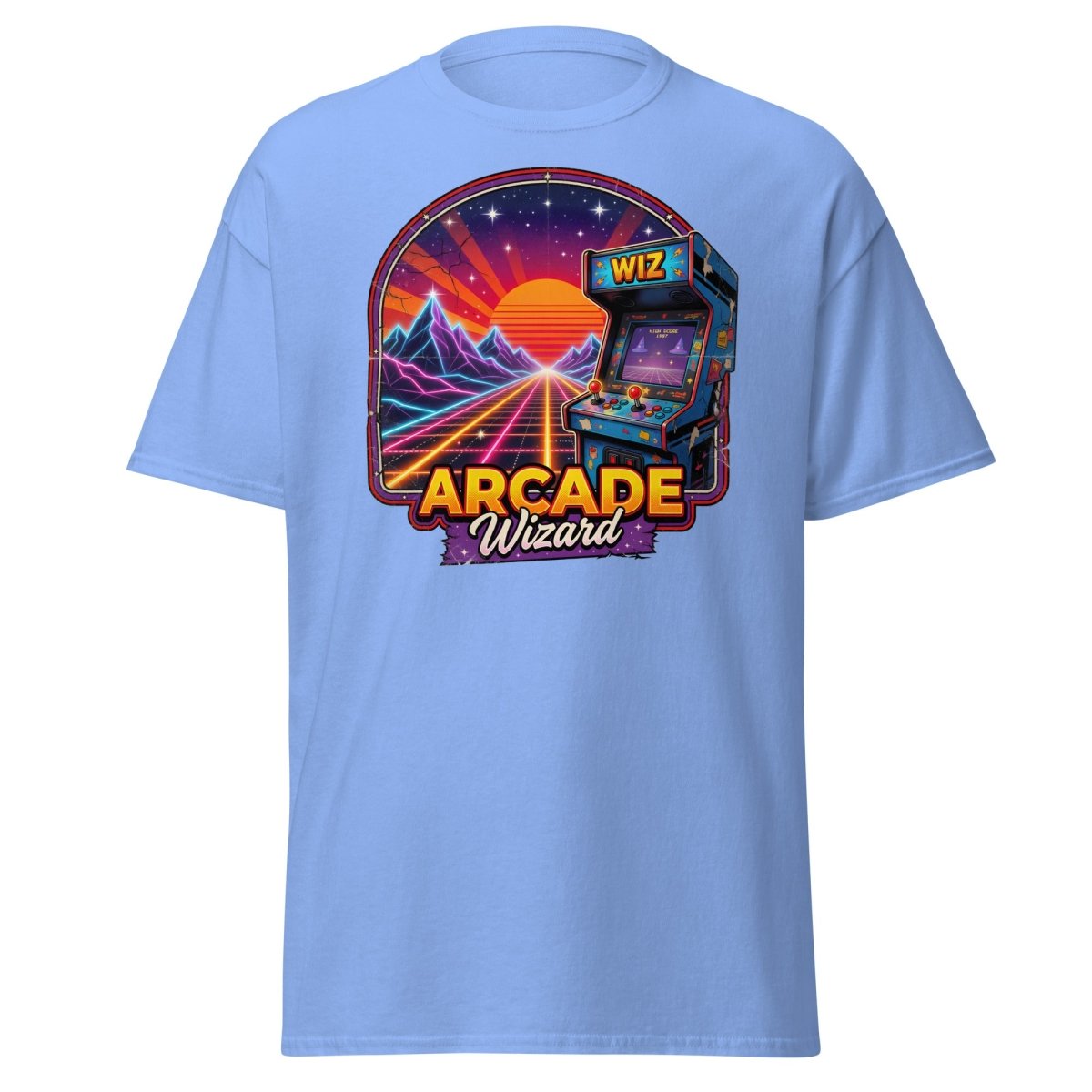 Arcade Wizard Retro 80s Neon T-Shirt | Vintage Arcade Tee - Carolina Blue - TeeRipple