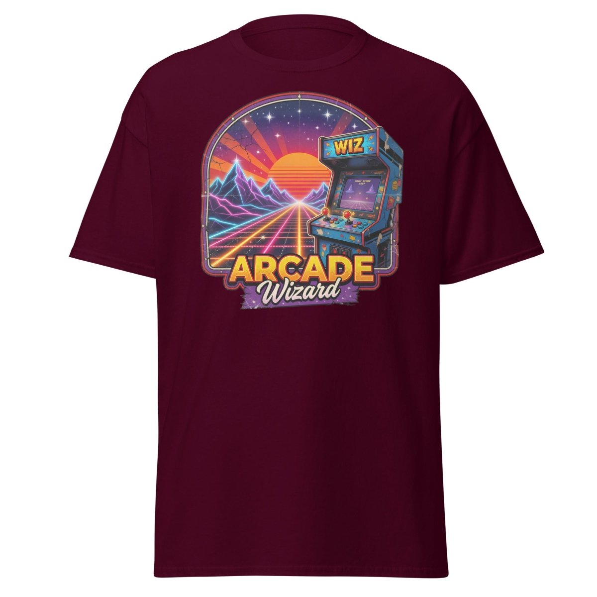 Arcade Wizard Retro 80s Neon T-Shirt | Vintage Arcade Tee - Maroon - TeeRipple