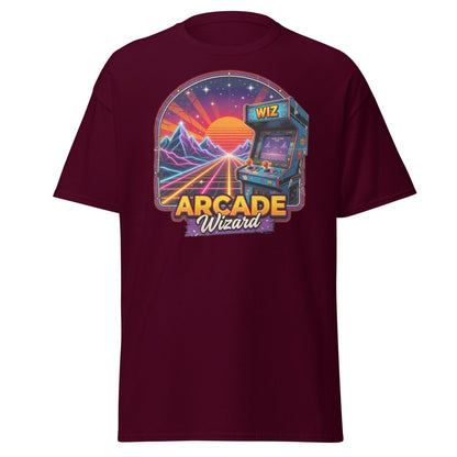 Arcade Wizard Retro 80s Neon T-Shirt | Vintage Arcade Tee - Maroon - TeeRipple