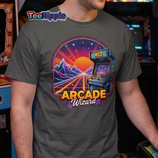Arcade Wizard Retro 80s Neon T-Shirt | Vintage Arcade Tee - Maroon - TeeRipple