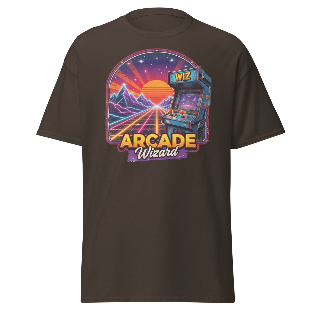 Arcade Wizard Retro 80s Neon T-Shirt | Vintage Arcade Tee - Dark Chocolate - TeeRipple