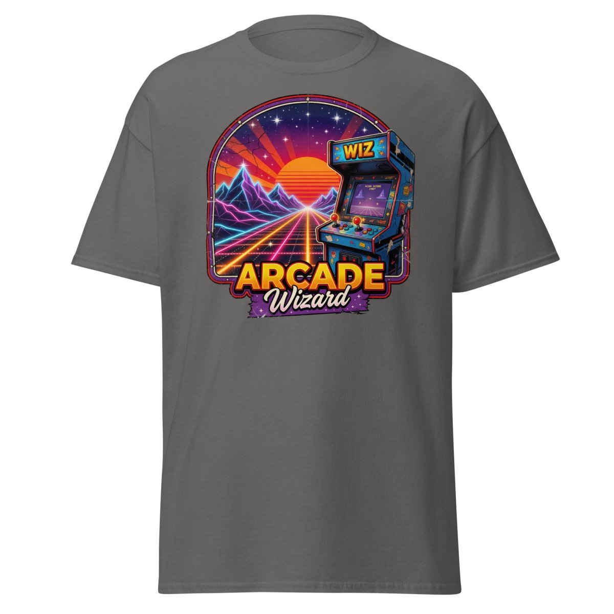 Arcade Wizard Retro 80s Neon T-Shirt | Vintage Arcade Tee - Charcoal - TeeRipple