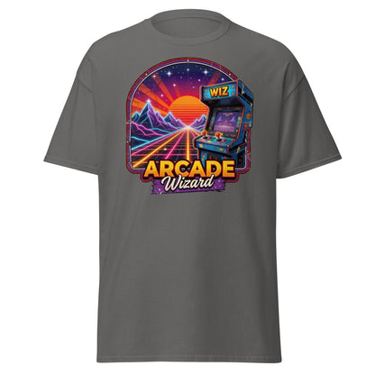 Arcade Wizard Retro 80s Neon T-Shirt | Vintage Arcade Tee - Charcoal - TeeRipple